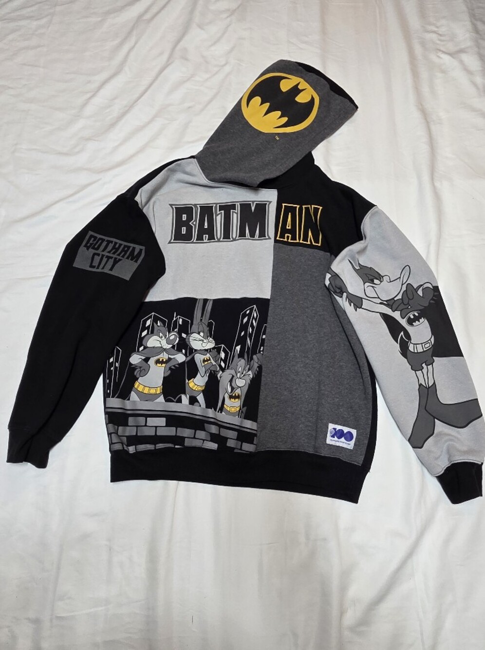 Warner Bros. Batman Patchwork Crewneck Sweater - Black, Gray, Yellow